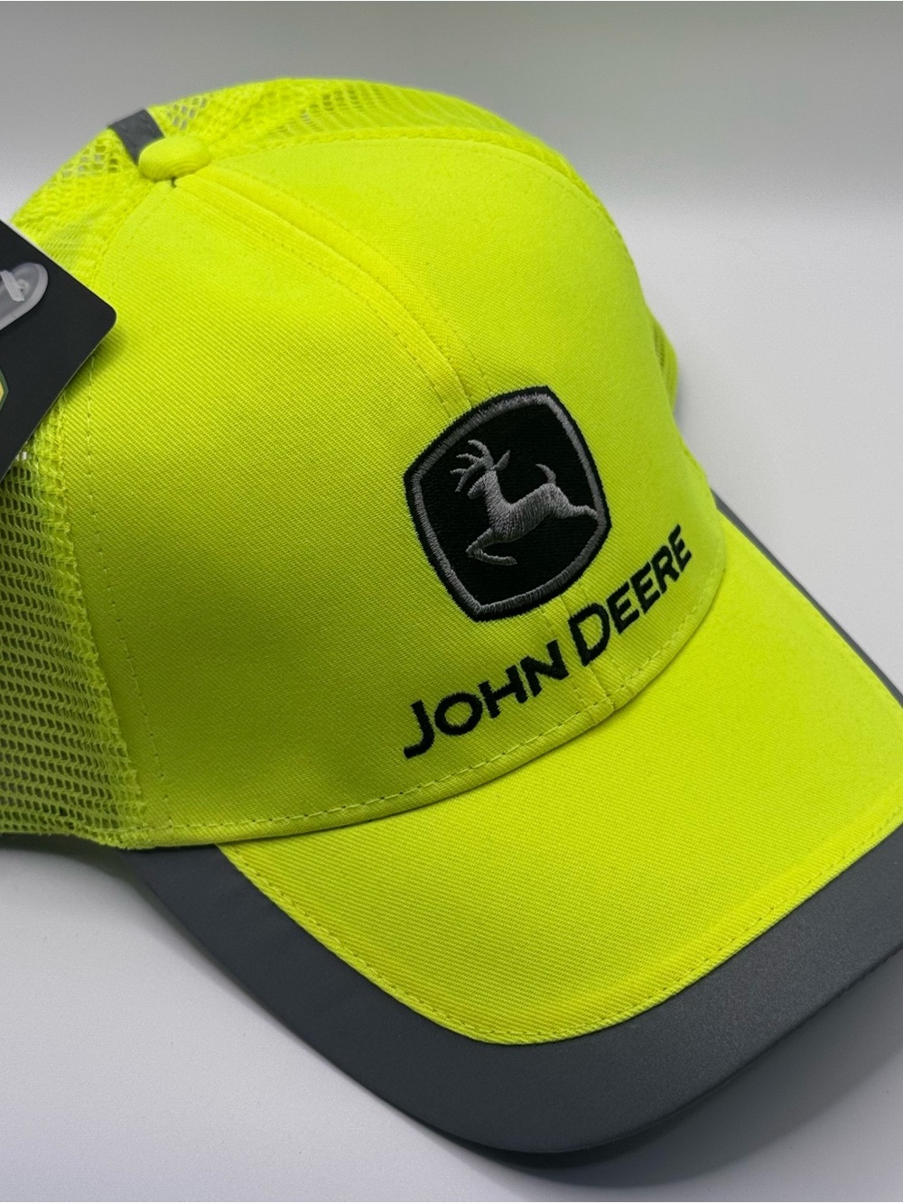 John Deere Neon Yellow and Gray Mesh Back Hat, NEW with tags